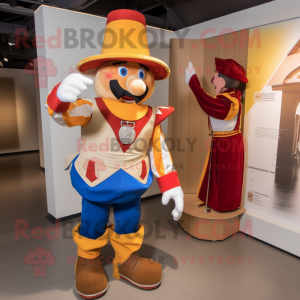 Tan Swiss Guard mascot costume character dressed with a Romper and Cummerbunds