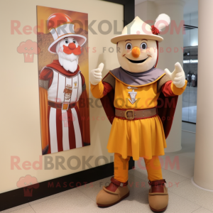 Tan Swiss Guard mascot costume character dressed with a Romper and Cummerbunds