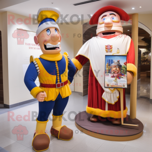 Tan Swiss Guard mascot costume character dressed with a Romper and Cummerbunds