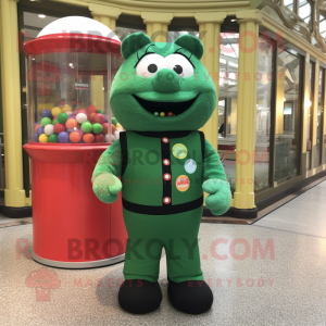 Forest Green Gumball Machine mascot costume character dressed with a Vest and Anklets