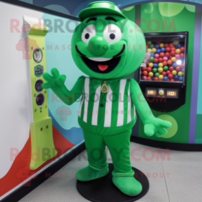 Forest Green Gumball Machine mascot costume character dressed with a Vest and Anklets