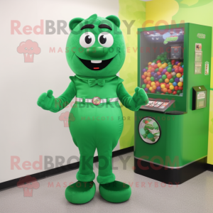 Forest Green Gumball Machine mascot costume character dressed with a Vest and Anklets