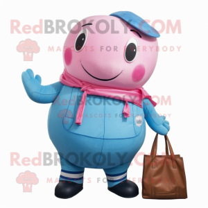 Pink Blue Whale mascot costume character dressed with a Dungarees and Handbags