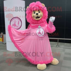 Pink Lion maskot kostume...