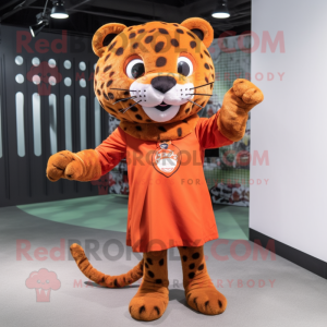 Rust Leopard mascot costume character dressed with a A-Line Dress and Shoe laces