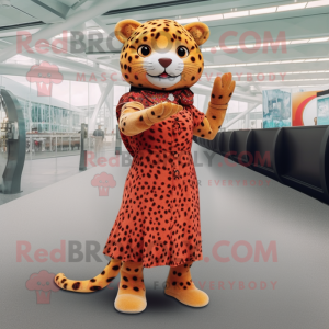 Rust Leopard mascot costume character dressed with a A-Line Dress and Shoe laces
