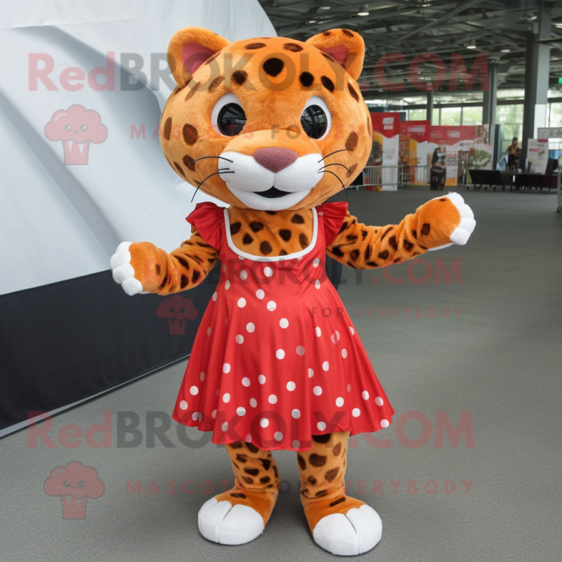 Rust Leopard mascot costume character dressed with a A-Line Dress and Shoe laces Rust Leopard mascot costume character dressed with a A-Line Dress and Shoe laces