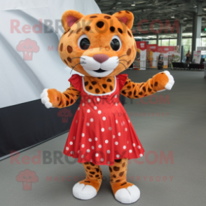 Rust Leopard mascot costume character dressed with a A-Line Dress and Shoe laces