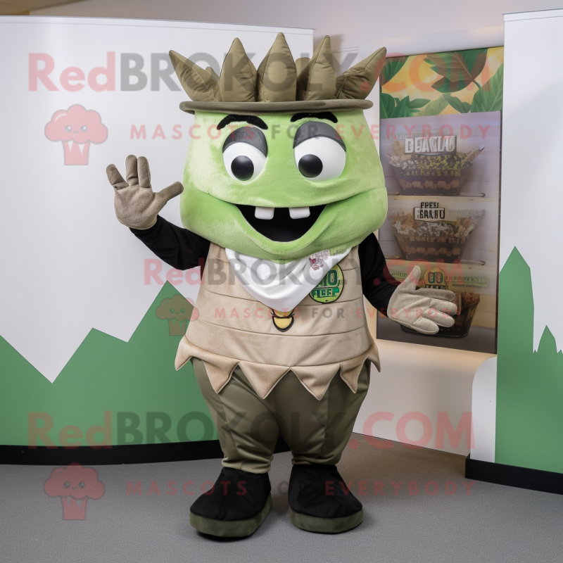 Olive Ray mascot costume character dressed with a Waistcoat and Gloves