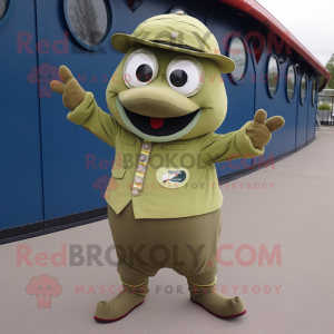 Olive Ray mascot costume character dressed with a Waistcoat and Gloves