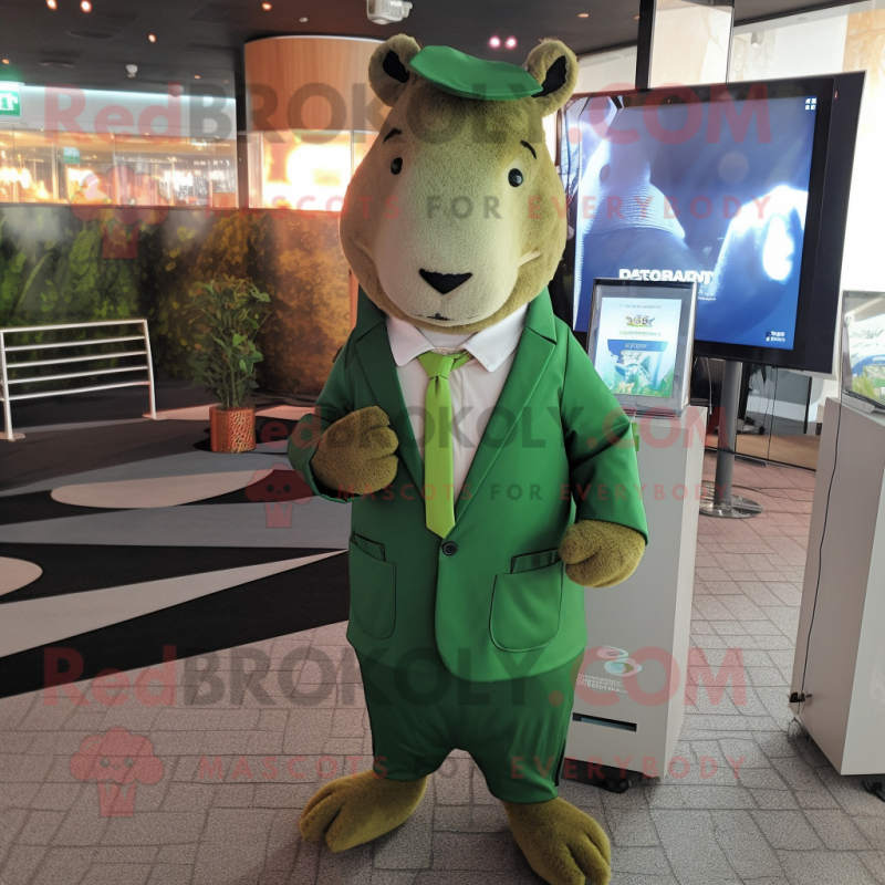 Green Capybara mascot costume character dressed with a Suit and Hairpins