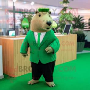 Green Capybara mascot costume character dressed with a Suit and Hairpins