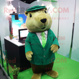Green Capybara mascot costume character dressed with a Suit and Hairpins