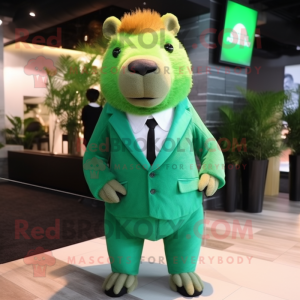 Green Capybara mascot costume character dressed with a Suit and Hairpins