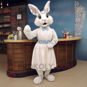 Cream Wild Rabbit mascot costume character dressed with a Cocktail Dress and Belts