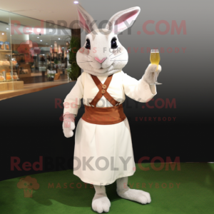 Cream Wild Rabbit mascot costume character dressed with a Cocktail Dress and Belts