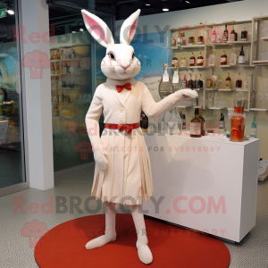 Cream Wild Rabbit mascot costume character dressed with a Cocktail Dress and Belts