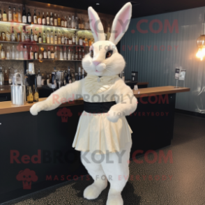 Cream Wild Rabbit mascot costume character dressed with a Cocktail Dress and Belts