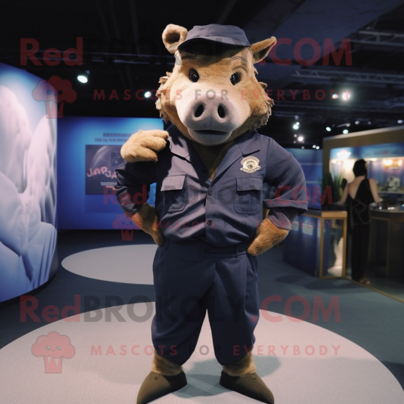 Navy Wild Boar mascot costume character dressed with a Cargo Pants and Tie pins
