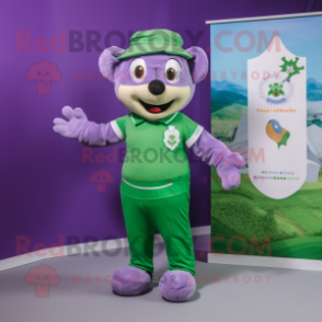 Lavender Irish Flag mascot costume character dressed with a Romper and Mittens