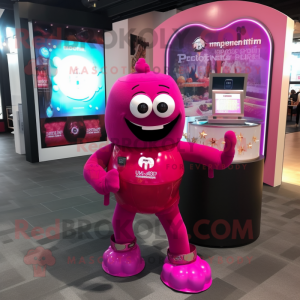 Magenta Grenade mascot costume character dressed with a Playsuit and Bracelet watches