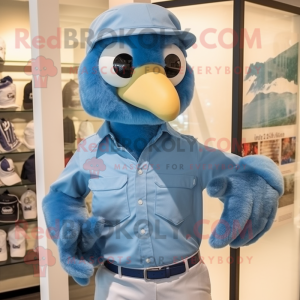 Sky Blue Haast'S Eagle mascot costume character dressed with a Poplin Shirt and Berets