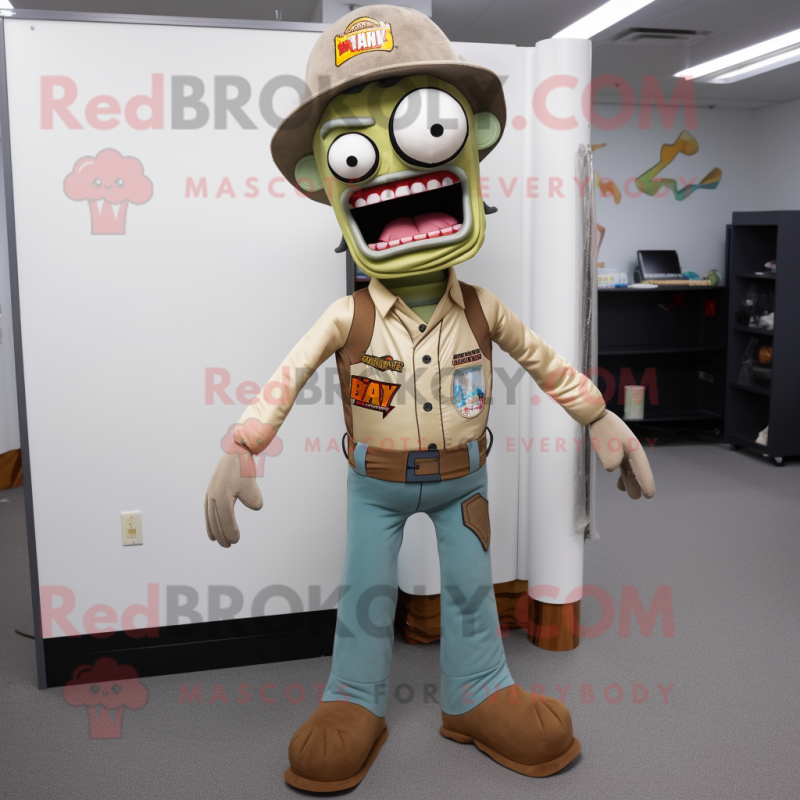 Tan Zombie mascot costume character dressed with a Bootcut Jeans and Keychains