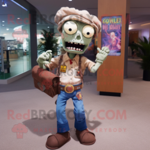 Tan Zombie mascot costume character dressed with a Bootcut Jeans and Keychains