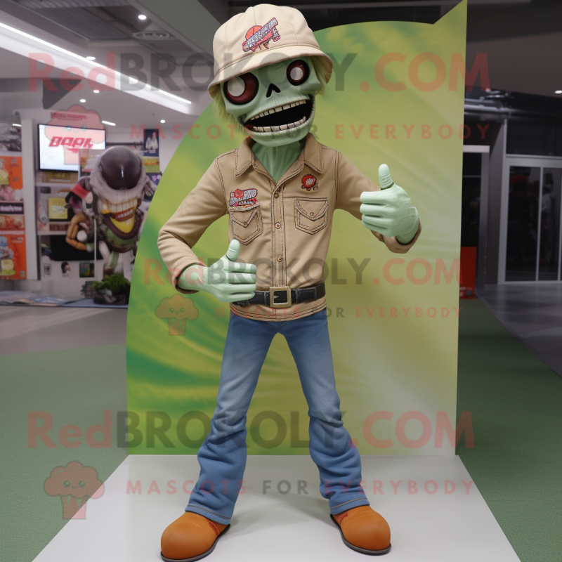 Tan Zombie mascot costume character dressed with a Bootcut Jeans and Keychains