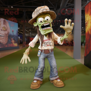 Tan Zombie mascot costume character dressed with a Bootcut Jeans and Keychains