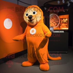 Orange Seal mascot costume character dressed with a Jumpsuit and Shawl pins