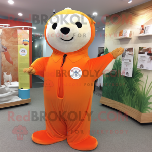 Orange Seal mascot costume character dressed with a Jumpsuit and Shawl pins