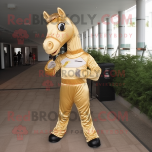 Gold Horse mascot costume character dressed with a Skinny Jeans and Headbands