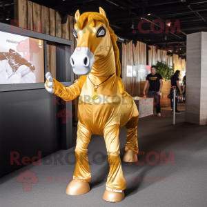 Gold Horse maskot kostume...