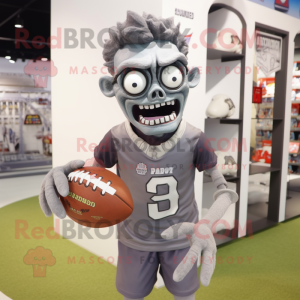 Gray Undead mascot costume character dressed with a Rugby Shirt and Reading glasses