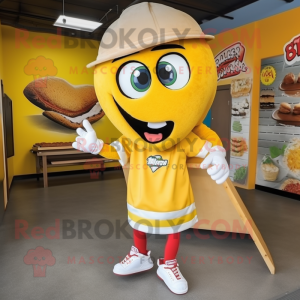 Yellow Tacos mascot costume character dressed with a Baseball Tee and Shoe laces