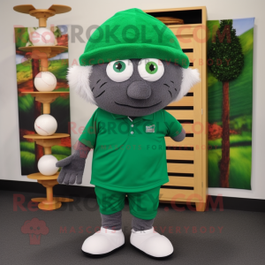 Forest Green Golf Ball mascot costume character dressed with a Bermuda Shorts and Beanies