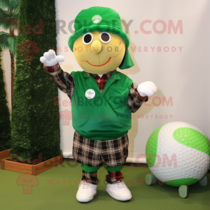 Forest Green Golf Ball mascot costume character dressed with a Bermuda Shorts and Beanies