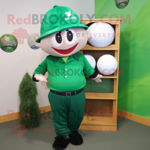Forest Green Golf Ball mascot costume character dressed with a Bermuda Shorts and Beanies