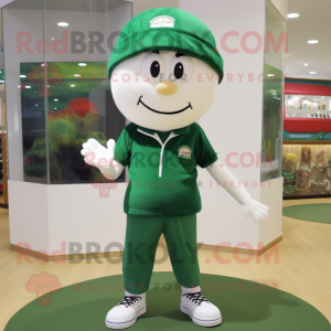 Forest Green Golf Ball mascot costume character dressed with a Bermuda Shorts and Beanies