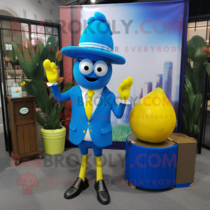 Blue Lemon mascot costume character dressed with a Midi Dress and Briefcases