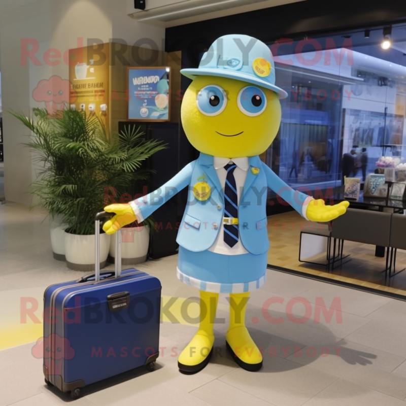 Blue Lemon mascot costume character dressed with a Midi Dress and Briefcases