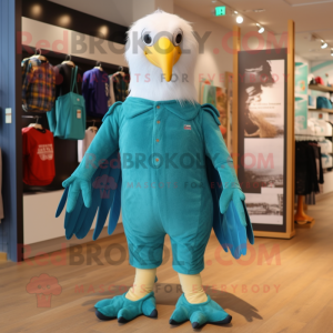 Turquoise Bald Eagle mascot costume character dressed with a Shorts and Clutch bags