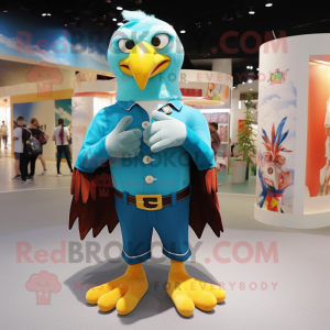 Turquoise Bald Eagle mascot costume character dressed with a Shorts and Clutch bags