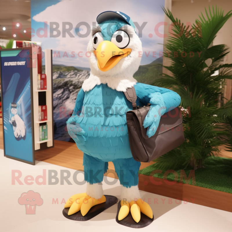 Turquoise Bald Eagle mascot costume character dressed with a Shorts and Clutch bags Turquoise Bald Eagle mascot costume character dressed with a Shorts and Clutch bags