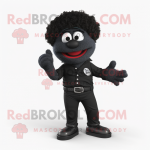 Black Television mascot costume character dressed with a Capri Pants and Lapel pins