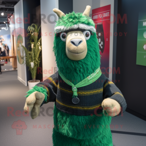 Forest Green Llama mascot costume character dressed with a Sweater and Ties