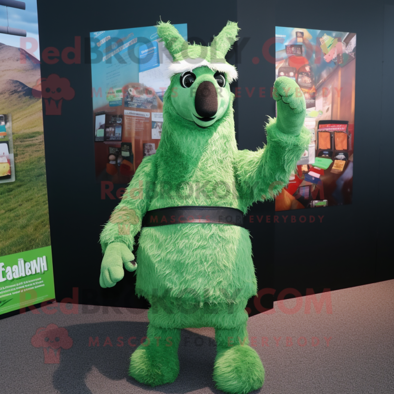 Forest Green Llama mascot costume character dressed with a Sweater and Ties