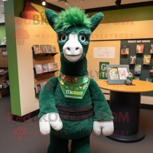 Forest Green Llama mascot costume character dressed with a Sweater and Ties