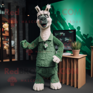 Forest Green Llama mascot costume character dressed with a Sweater and Ties